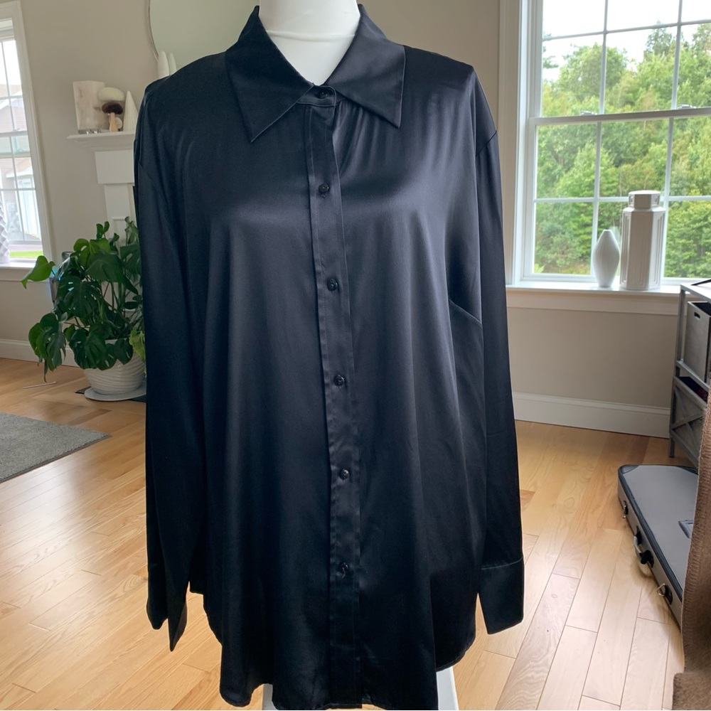 Classic Silk Black Blouse 20W Plus Fall Kate Hill Tailored Fit